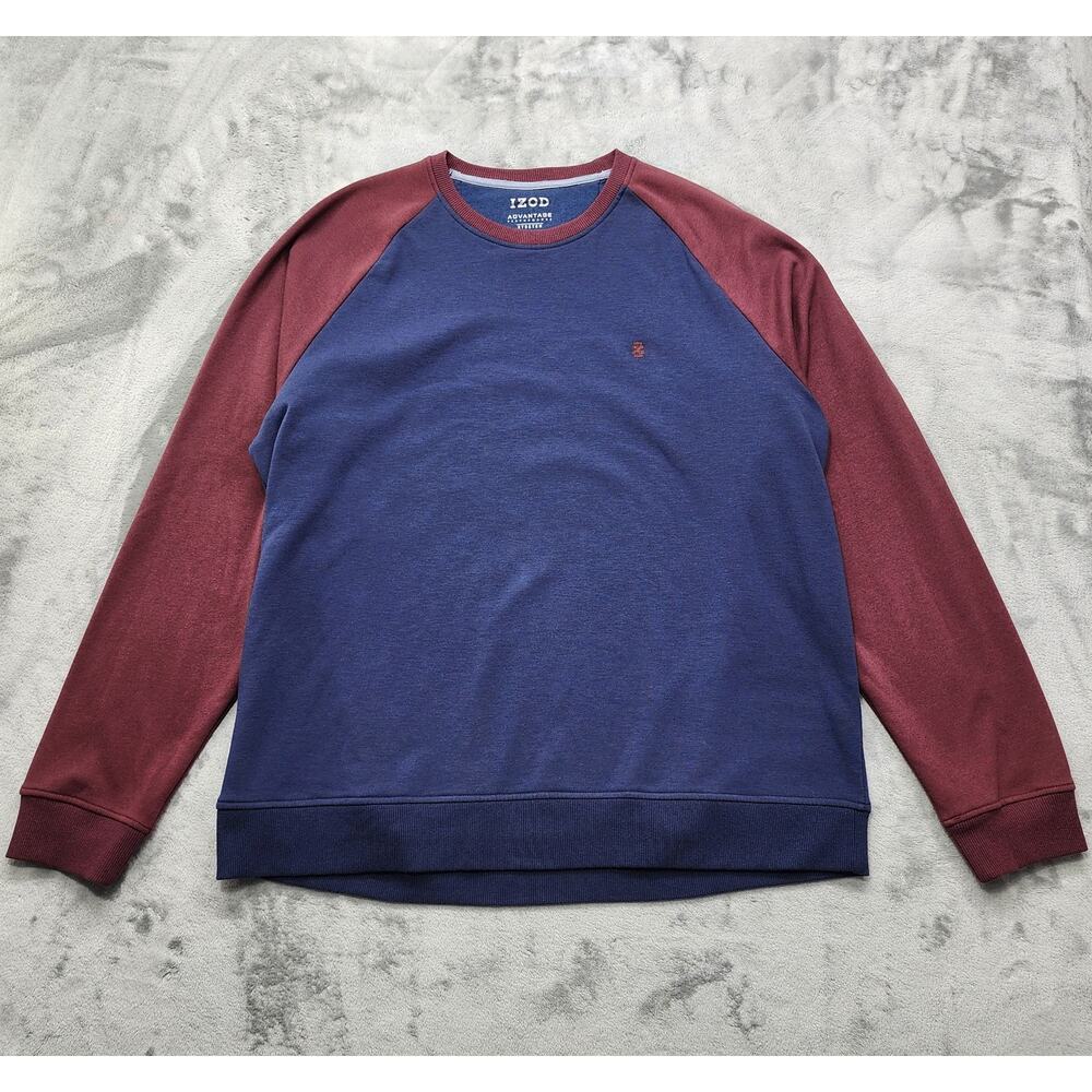 IZOD Sweatshirt Mens XXL Blue Burgundy‎ Advantage Performance Crew Neck Pullover